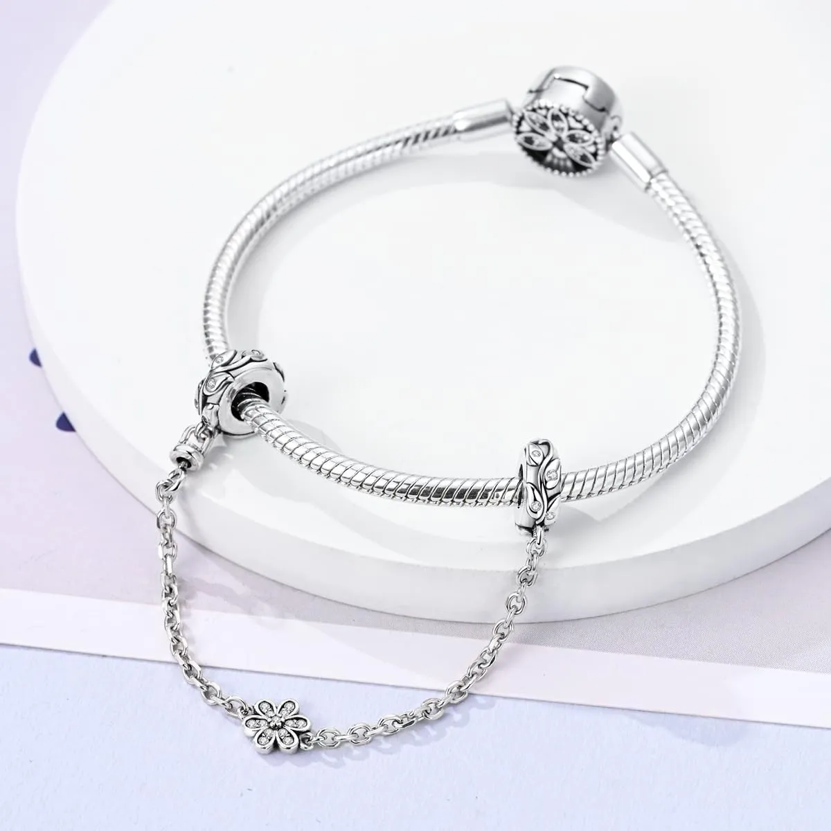 MULA 925 Sterling Silver Safety Chain for Charms Bracelets Dangle Pendants Beads Cute Cat Moon Flower Jewelry Charms for Women