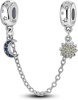 MULA 925 Sterling Silver Safety Chain for Charms Bracelets Dangle Pendants Beads Cute Cat Moon Flower Jewelry Charms for Women