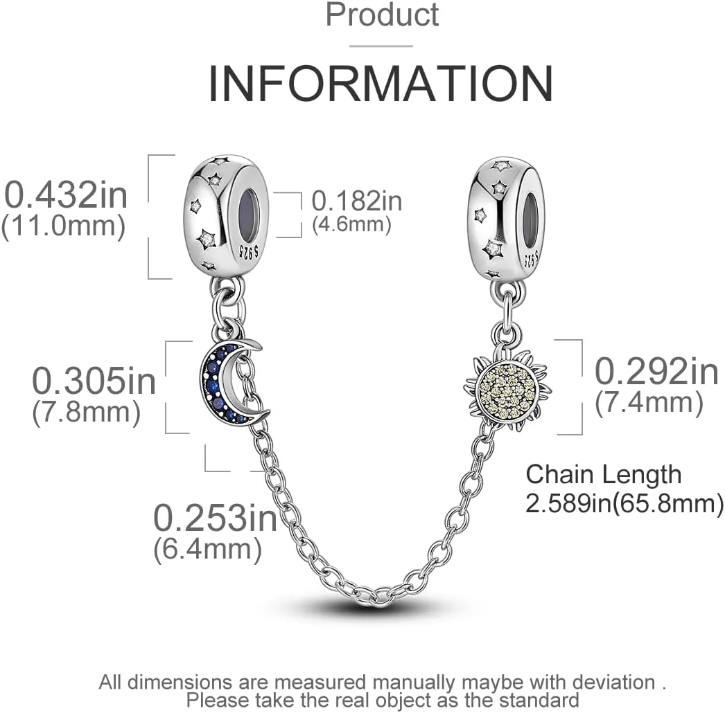 MULA 925 Sterling Silver Safety Chain for Charms Bracelets Dangle Pendants Beads Cute Cat Moon Flower Jewelry Charms for Women