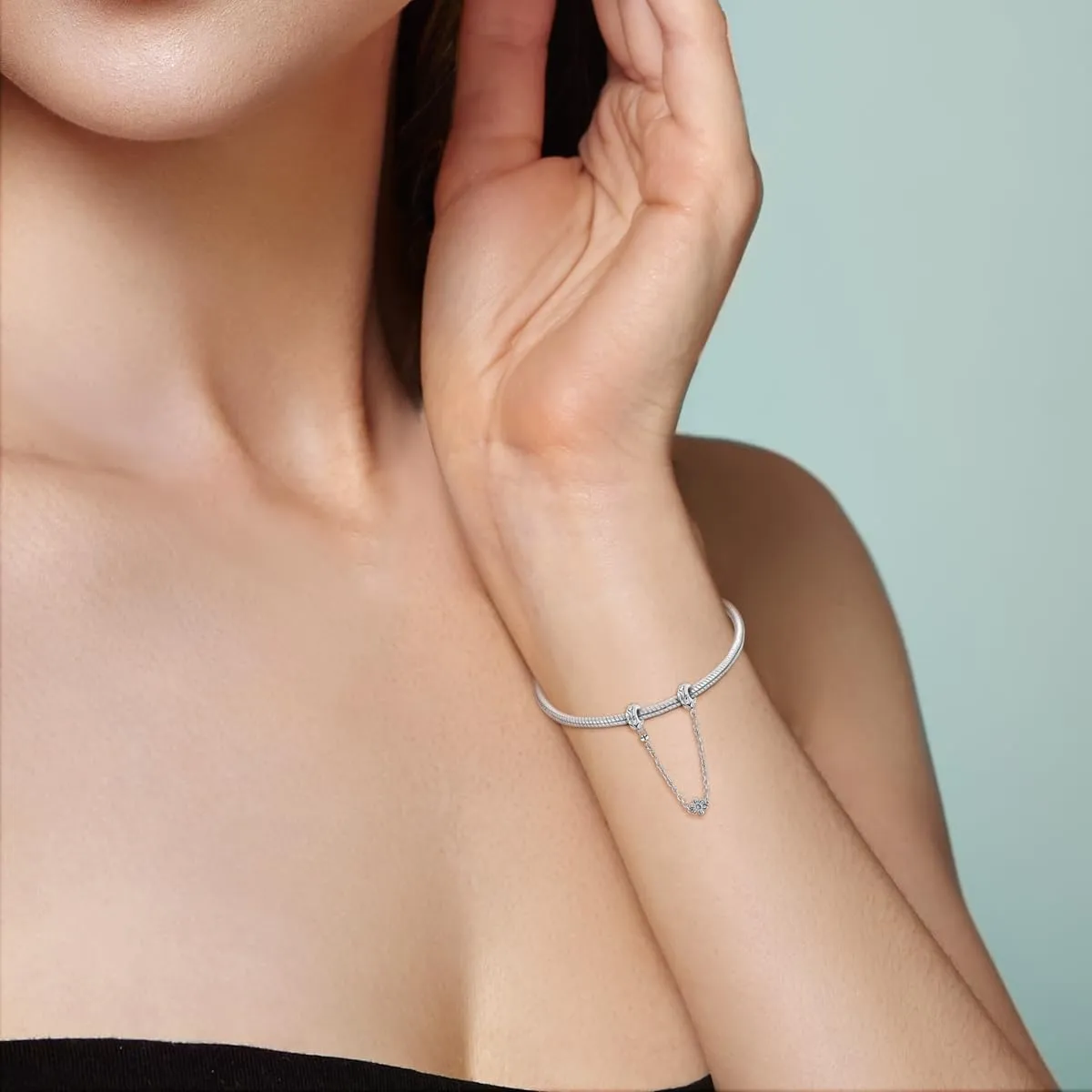 MULA 925 Sterling Silver Safety Chain for Charms Bracelets Dangle Pendants Beads Cute Cat Moon Flower Jewelry Charms for Women