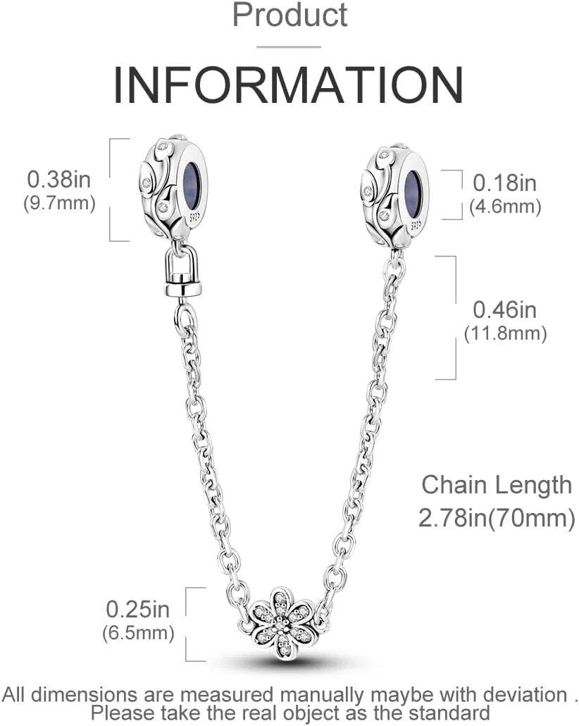 MULA 925 Sterling Silver Safety Chain for Charms Bracelets Dangle Pendants Beads Cute Cat Moon Flower Jewelry Charms for Women
