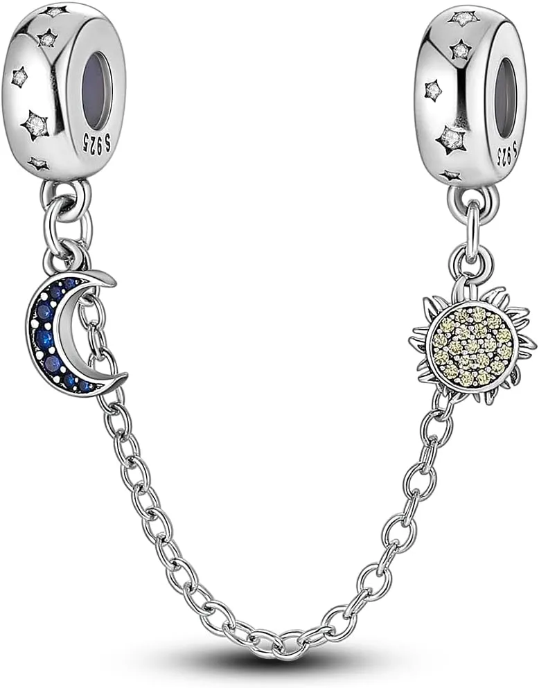 MULA 925 Sterling Silver Safety Chain for Charms Bracelets Dangle Pendants Beads Cute Cat Moon Flower Jewelry Charms for Women