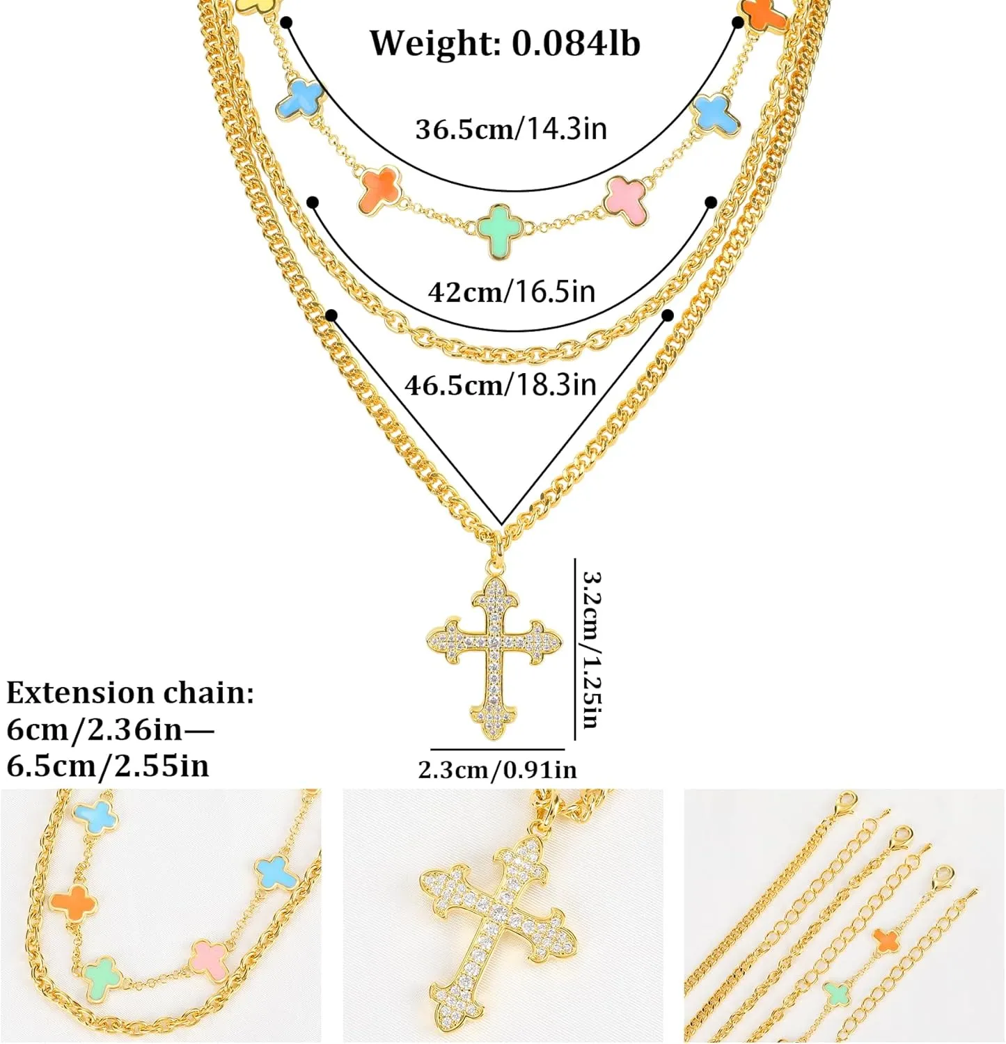 Multilayered Cute Gold Charm Necklace for Women 14K Gold Plated Colorful Enamel Flower Smiley Face Love Heart Cross Pendant Choker Necklace with Cubic Zirconia Adjustable Trendy Preppy Jewelry Gift