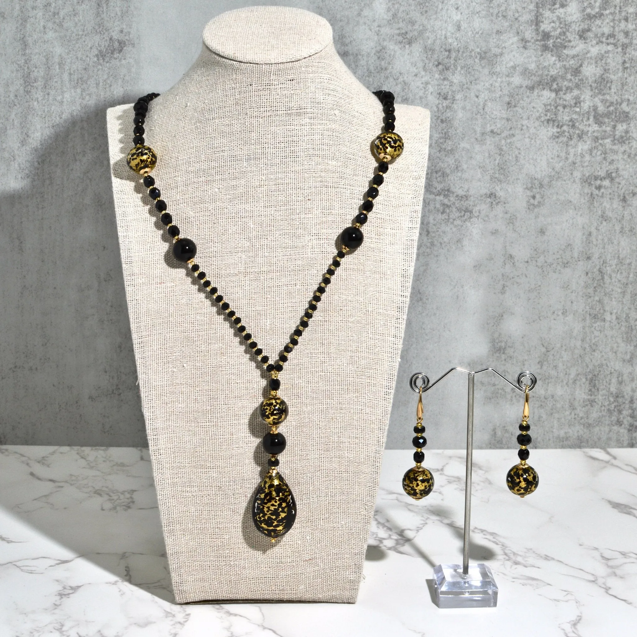 Murano Glass Notte Black & Round Bead Necklace