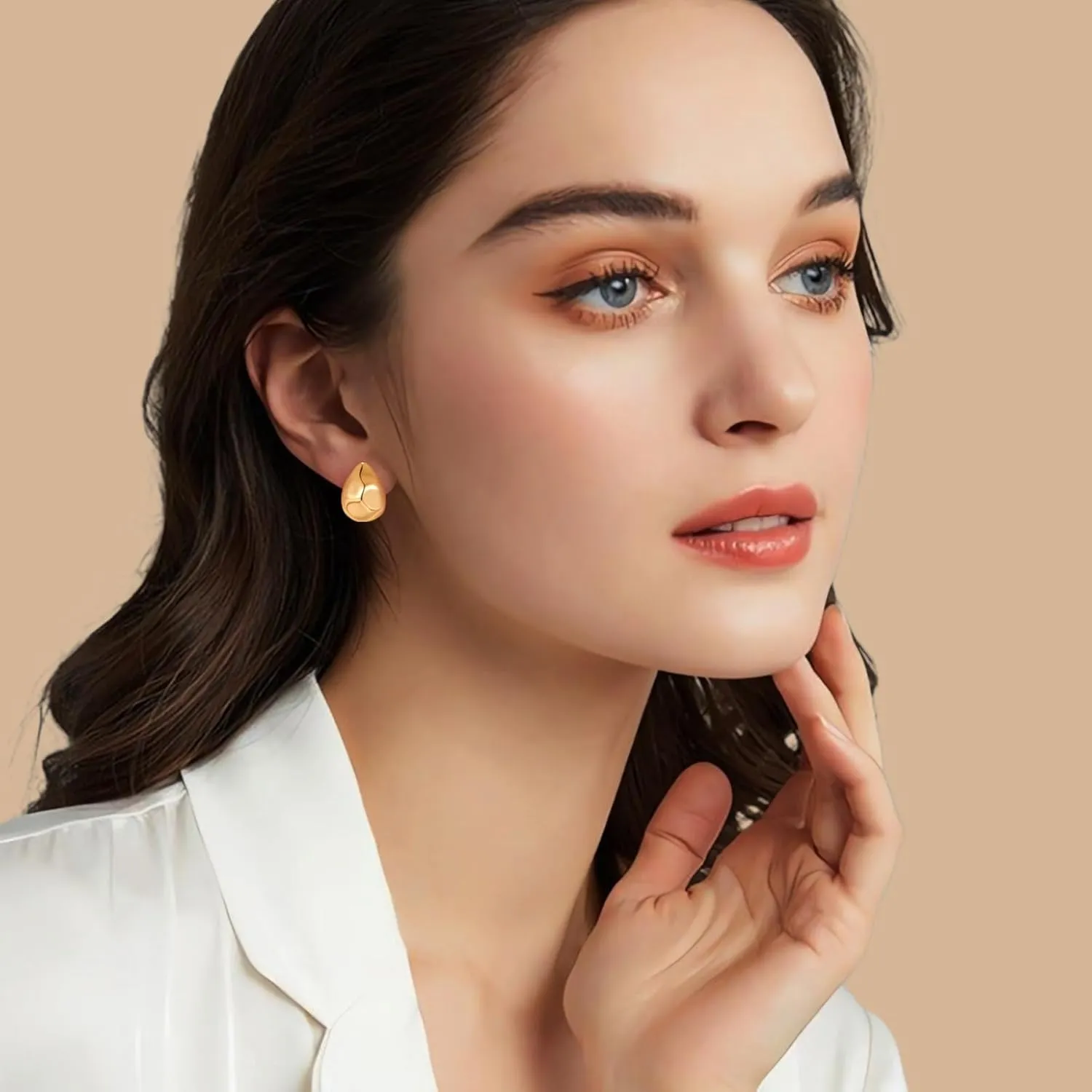 MUYAN Chunky Thick Earrings for Women,Gold Silver Polished Earrings Lightweight Everyday Jewelry