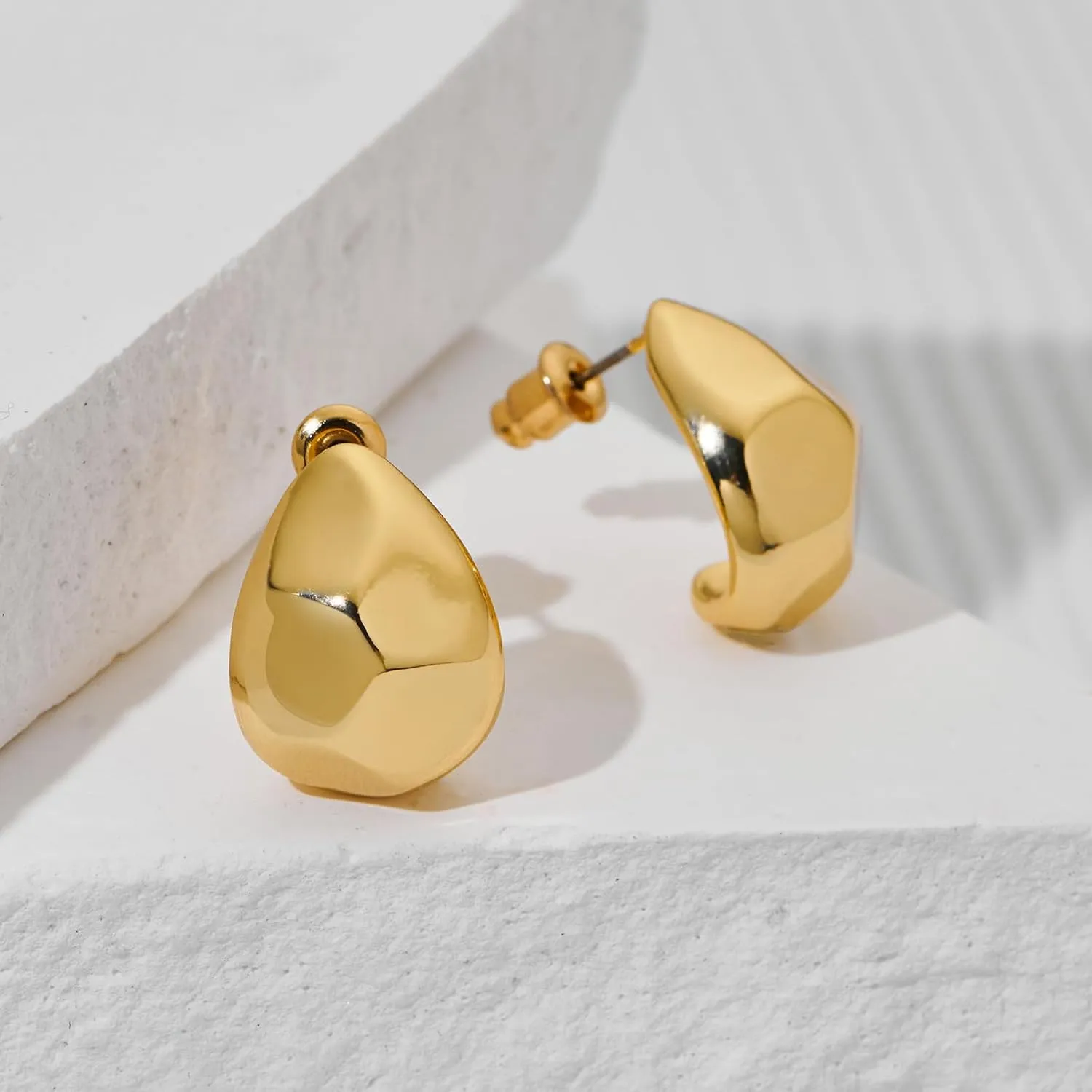 MUYAN Chunky Thick Earrings for Women,Gold Silver Polished Earrings Lightweight Everyday Jewelry
