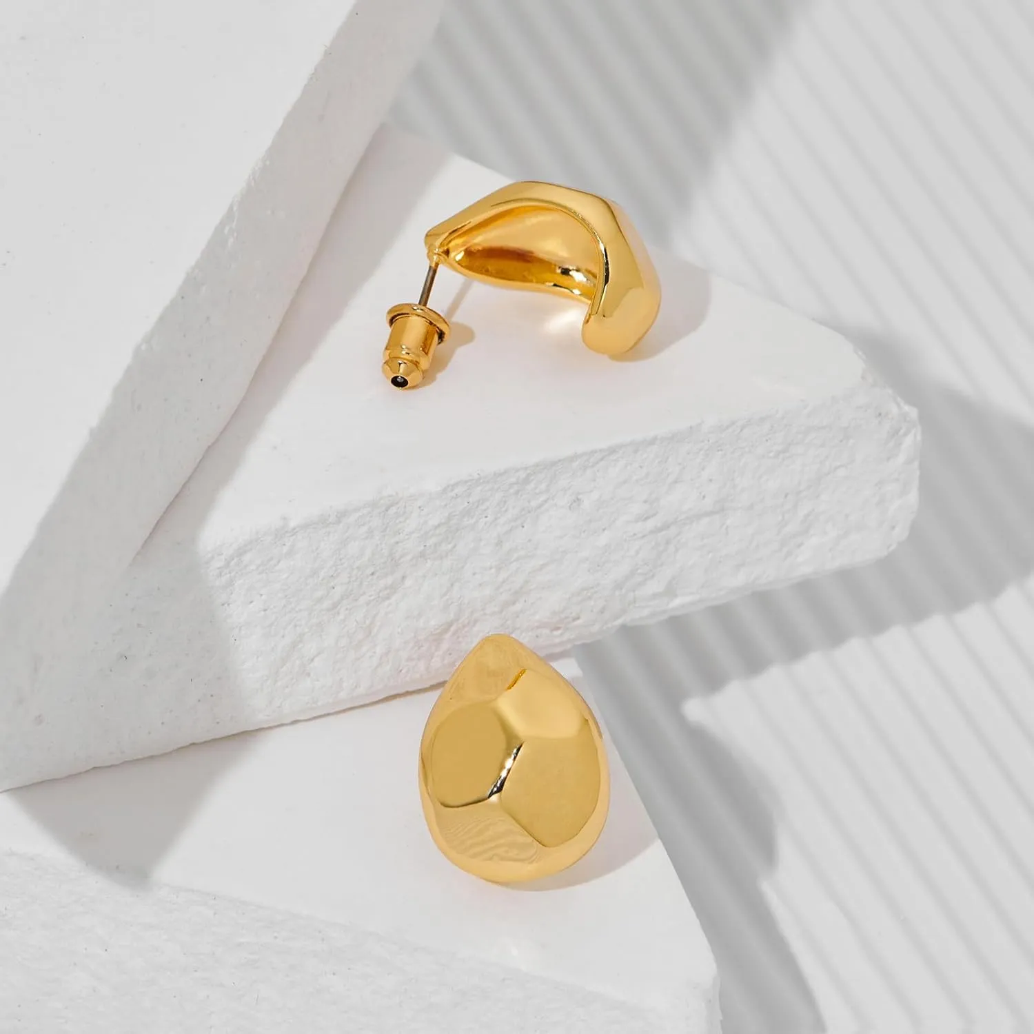 MUYAN Chunky Thick Earrings for Women,Gold Silver Polished Earrings Lightweight Everyday Jewelry