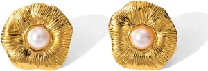 MUYUU Oval Stud Earrings, Gold Plated Stainless Steel, Lightweight Drop Earrings for Women Classic Fashion Jewelry