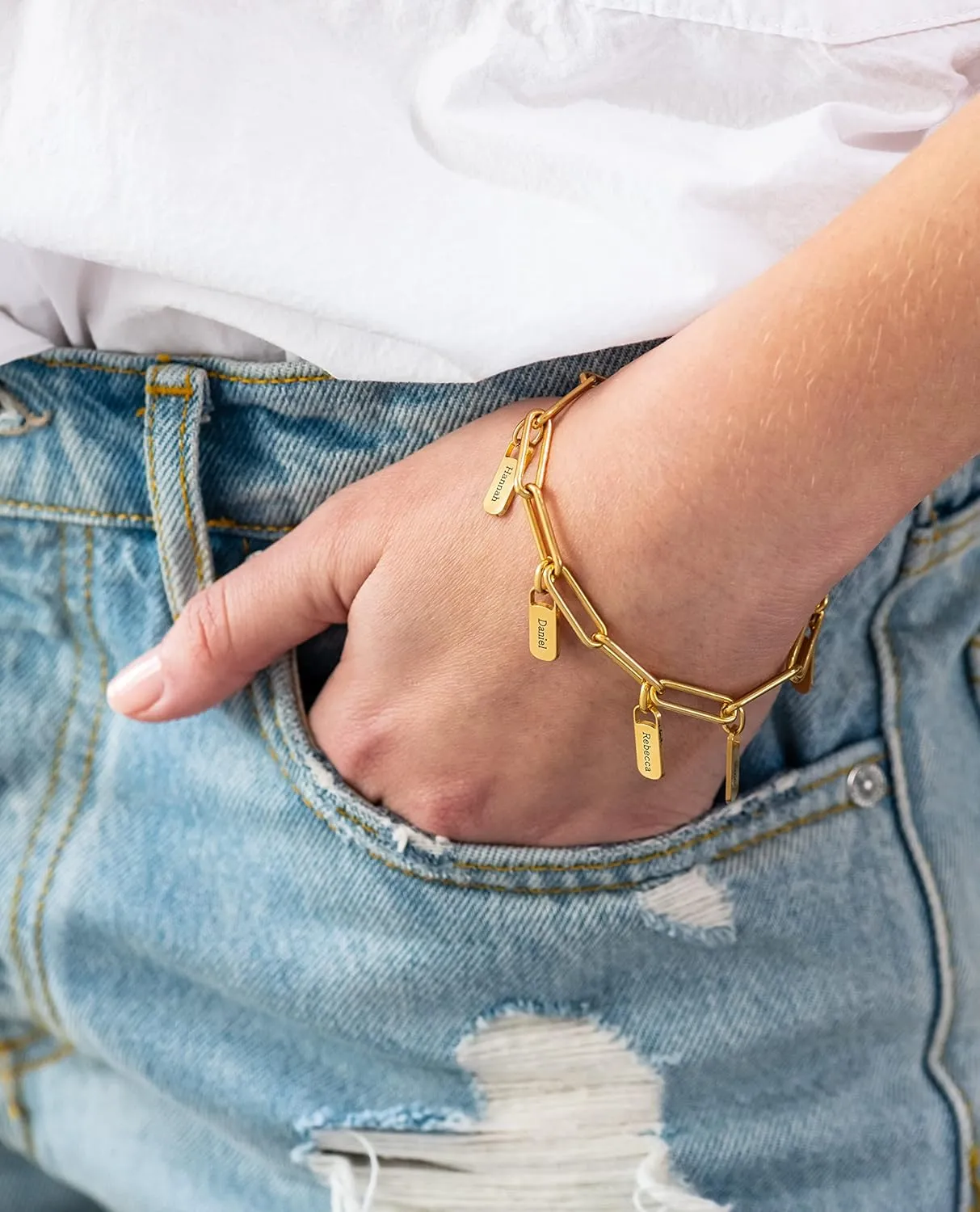 MyNameNecklace Personalized Rory Bracelet with Custom Tag Charms - Diamond Option - by MYKA