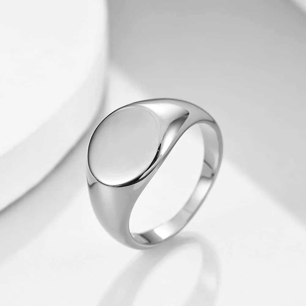 MYNENEY Stainless Steel Round Shape Classical Simple Plain Wedding Engagement Statement Pinky Band Signet Rings for Men Women Size 4-15