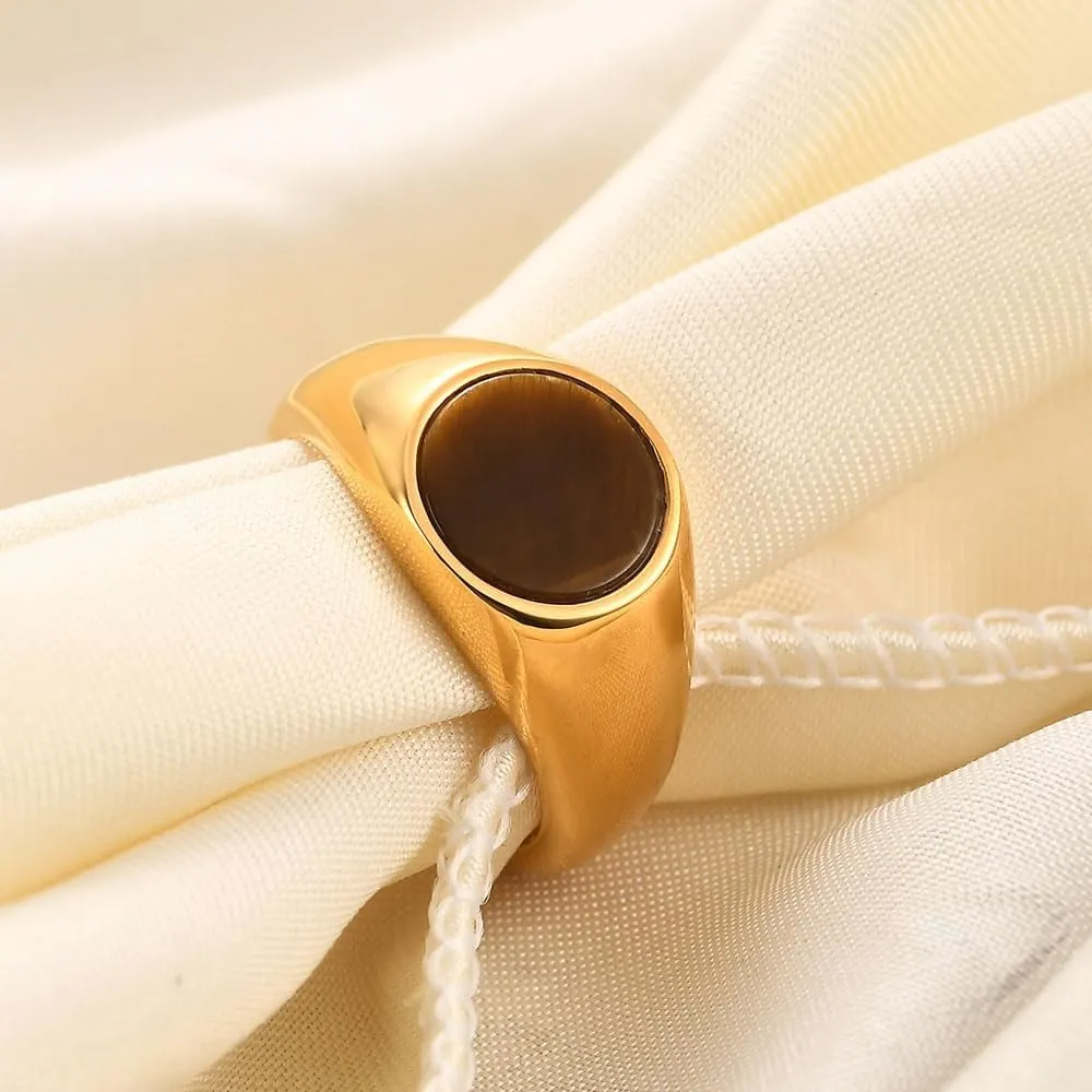 MYNENEY Stainless Steel Round Shape Classical Simple Plain Wedding Engagement Statement Pinky Band Signet Rings for Men Women Size 4-15