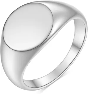 MYNENEY Stainless Steel Round Shape Classical Simple Plain Wedding Engagement Statement Pinky Band Signet Rings for Men Women Size 4-15