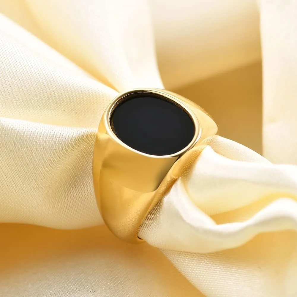 MYNENEY Stainless Steel Round Shape Classical Simple Plain Wedding Engagement Statement Pinky Band Signet Rings for Men Women Size 4-15