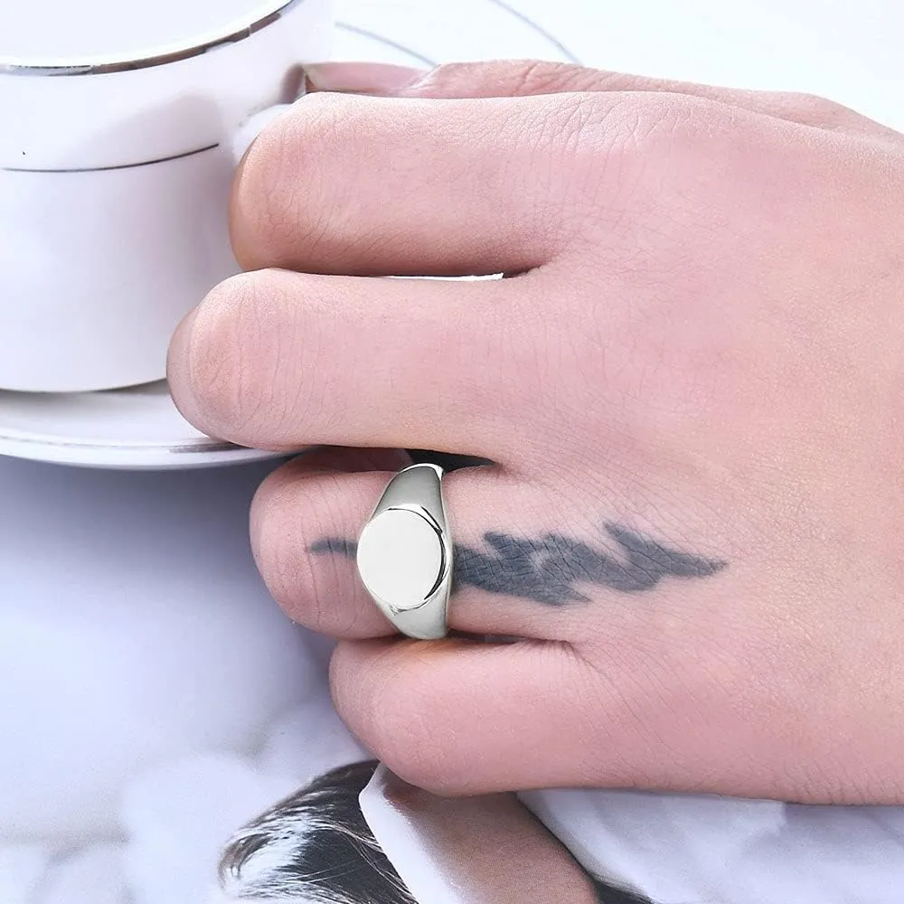 MYNENEY Stainless Steel Round Shape Classical Simple Plain Wedding Engagement Statement Pinky Band Signet Rings for Men Women Size 4-15