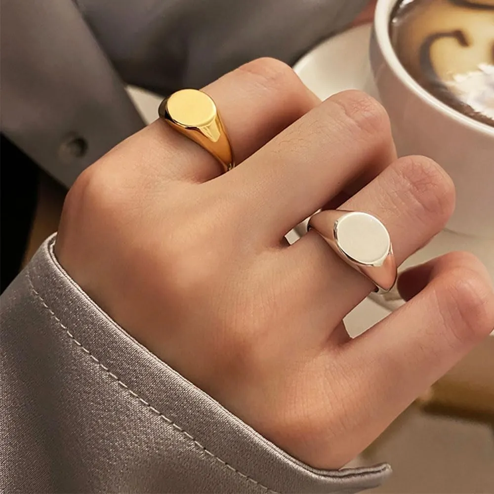 MYNENEY Stainless Steel Round Shape Classical Simple Plain Wedding Engagement Statement Pinky Band Signet Rings for Men Women Size 4-15