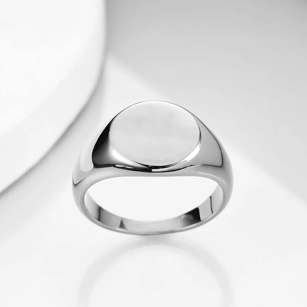 MYNENEY Stainless Steel Round Shape Classical Simple Plain Wedding Engagement Statement Pinky Band Signet Rings for Men Women Size 4-15