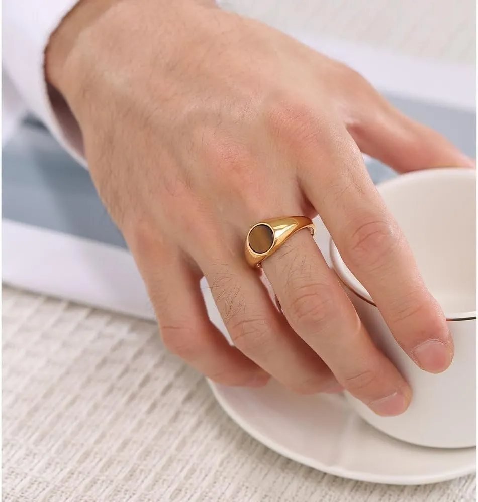 MYNENEY Stainless Steel Round Shape Classical Simple Plain Wedding Engagement Statement Pinky Band Signet Rings for Men Women Size 4-15