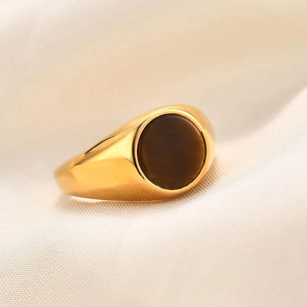 MYNENEY Stainless Steel Round Shape Classical Simple Plain Wedding Engagement Statement Pinky Band Signet Rings for Men Women Size 4-15