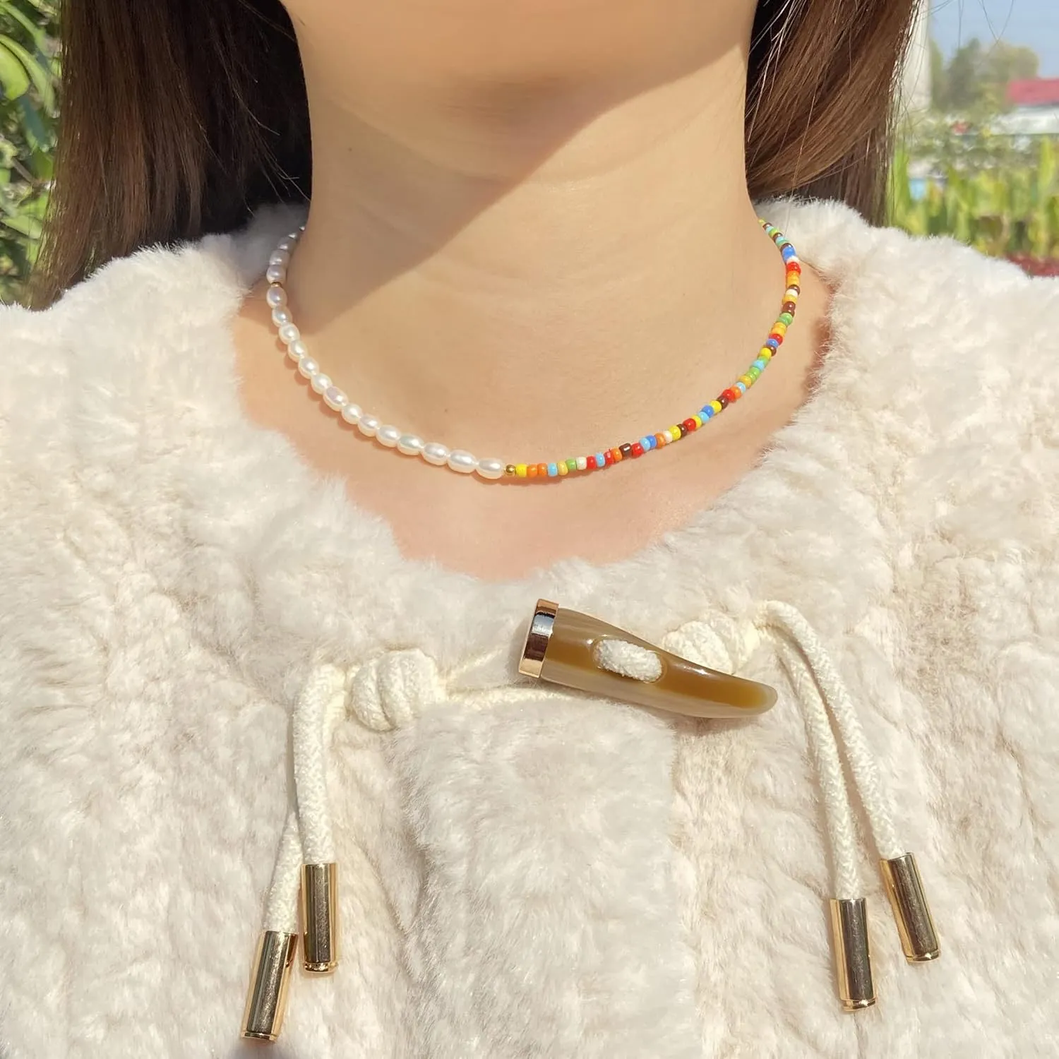 Natural Freshwater Pearl Fun Flirty Beaded Choker Necklace Handmade Summer Boho Jewlery Gifts for Women Teen