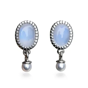 Natural Moonstone/Black pearl shell 925 Sterling Silver Stud Earrings, Gemstone Gift for Women Girl, with an Elegant Gift Box (Moonstone)
