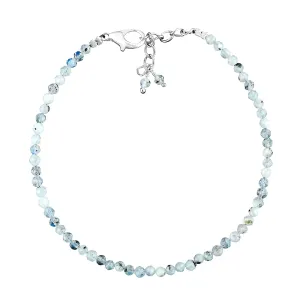 Natural Real Moonstone Crystals Bracelet, 3mm Best Grade Micro Cut Beads, Chakra Healing Gemstone, Beautiful Simple Jewelry, Silver Plated Jewelry 7 1 inch
