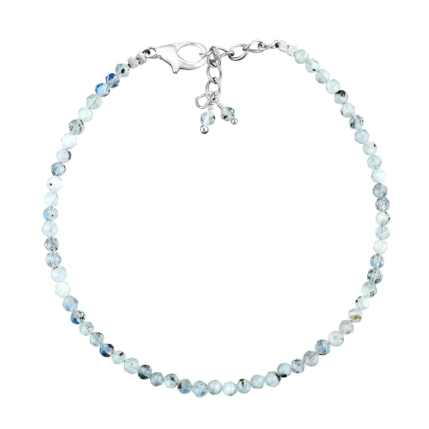 Natural Real Moonstone Crystals Bracelet, 3mm Best Grade Micro Cut Beads, Chakra Healing Gemstone, Beautiful Simple Jewelry, Silver Plated Jewelry 7 1 inch