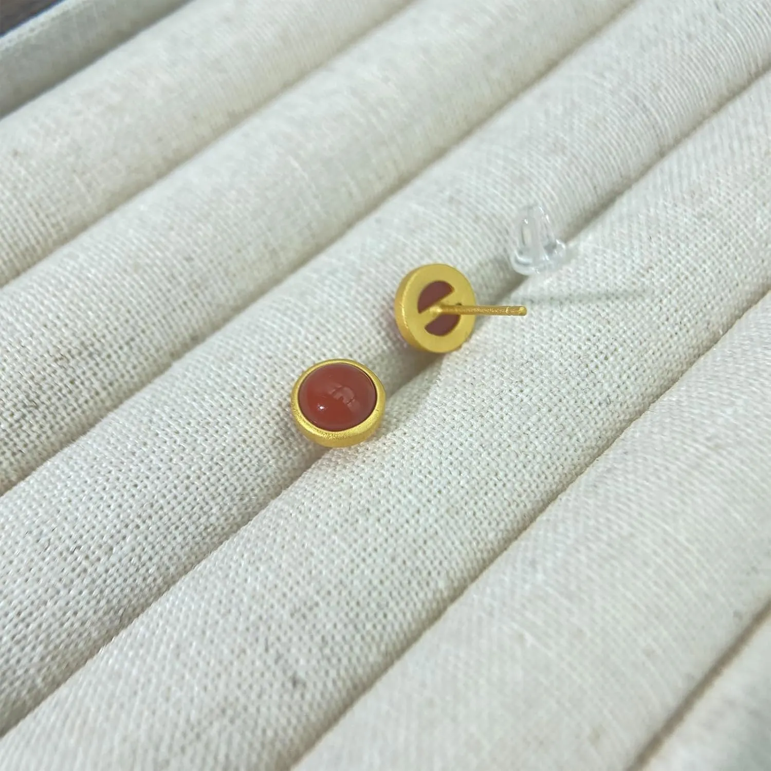 Natural Red Agate Stud Earrings - Tiny Classic Matte Vintage 925 Sterling Silver Gemstone Studs for Women Gift