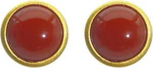 Natural Red Agate Stud Earrings - Tiny Classic Matte Vintage 925 Sterling Silver Gemstone Studs for Women Gift