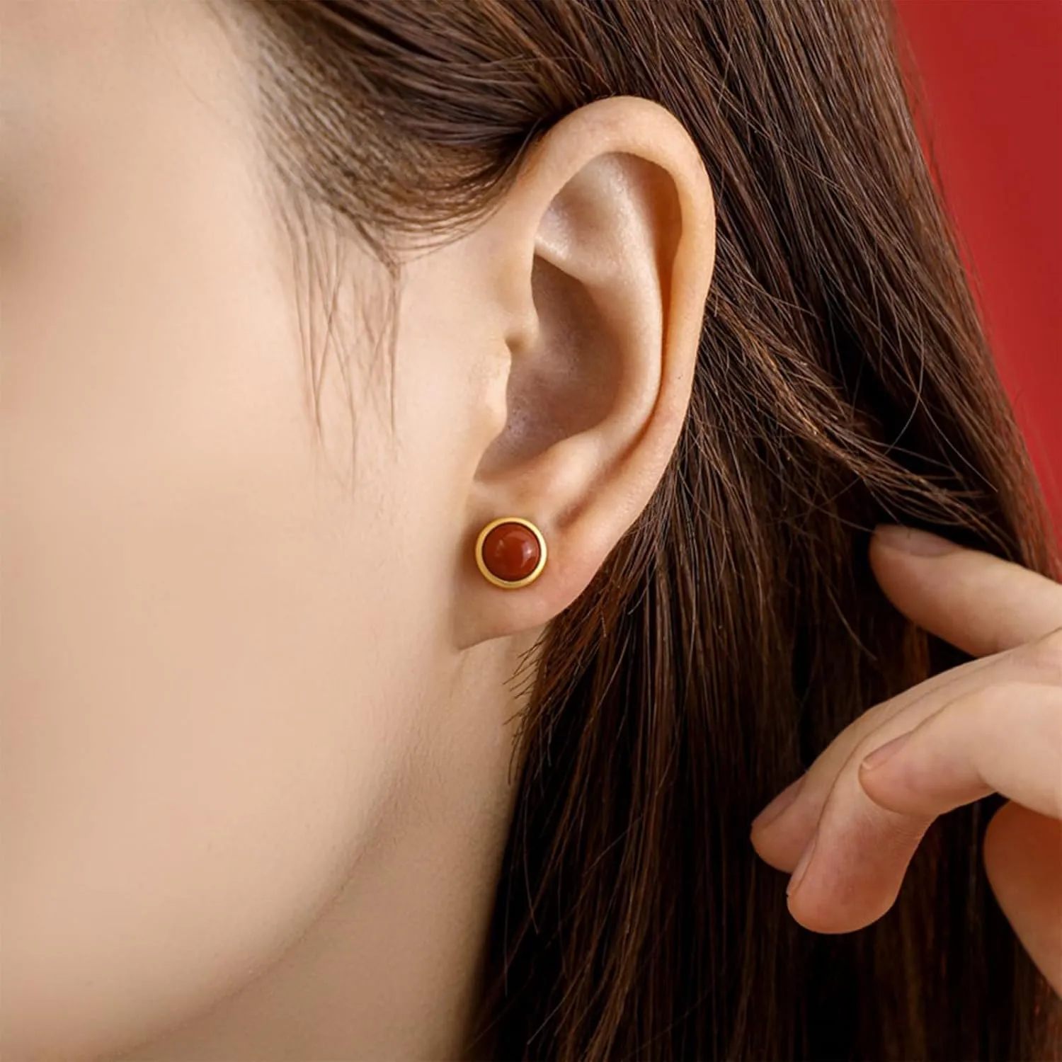 Natural Red Agate Stud Earrings - Tiny Classic Matte Vintage 925 Sterling Silver Gemstone Studs for Women Gift