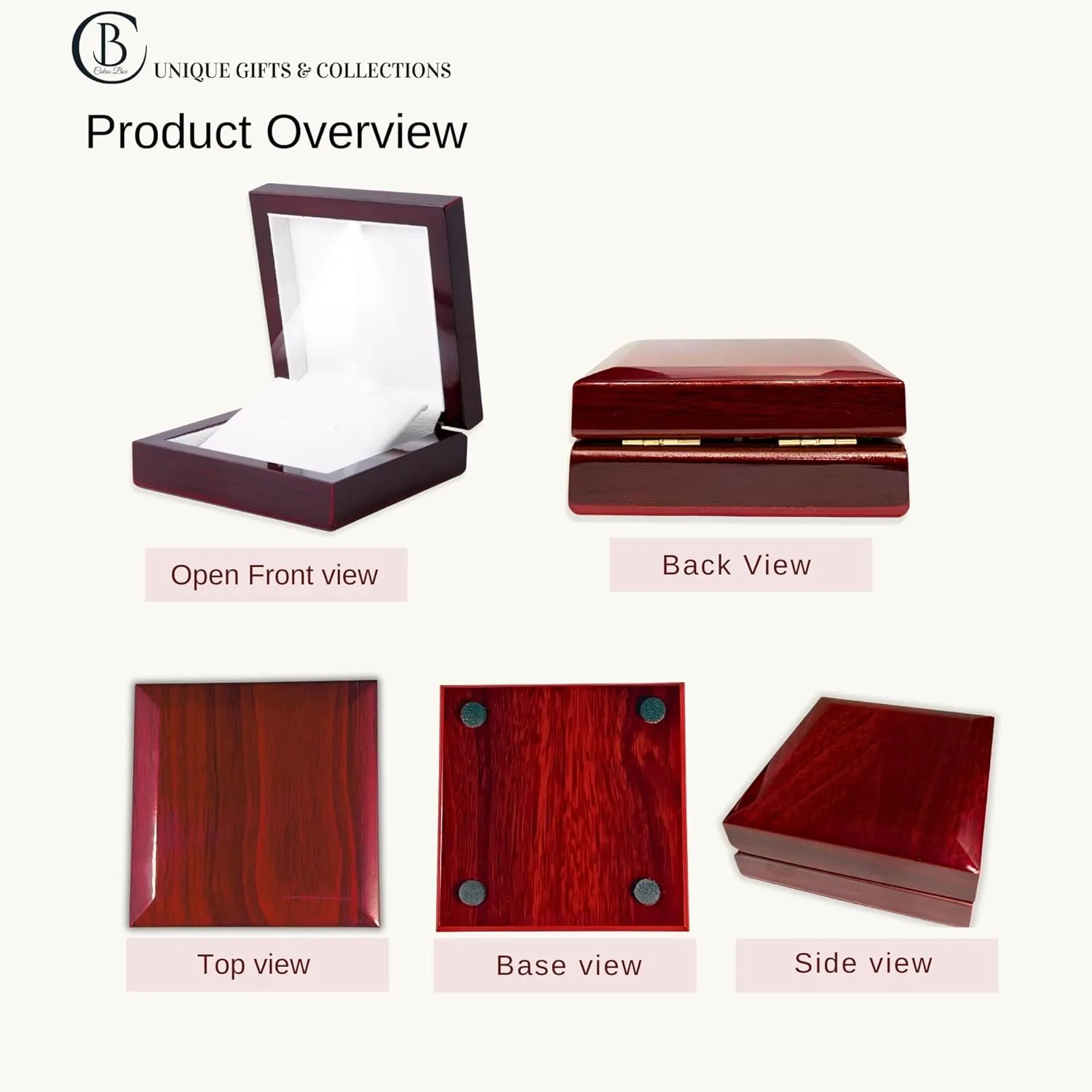 Necklace Gift Box with Light  Small Jewelry Display Case for Bracelet, Earrings, or Chains  Luxury Lighted Wooden Presentation Box for Gifts, DIY Crafts, Mahogany Cream Interior