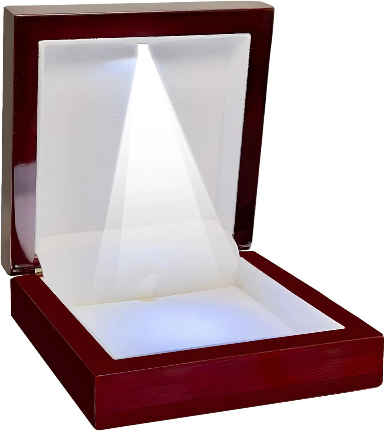 Necklace Gift Box with Light  Small Jewelry Display Case for Bracelet, Earrings, or Chains  Luxury Lighted Wooden Presentation Box for Gifts, DIY Crafts, Mahogany Cream Interior