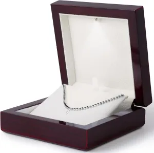Necklace Gift Box with Light  Small Jewelry Display Case for Bracelet, Earrings, or Chains  Luxury Lighted Wooden Presentation Box for Gifts, DIY Crafts, Mahogany Cream Interior