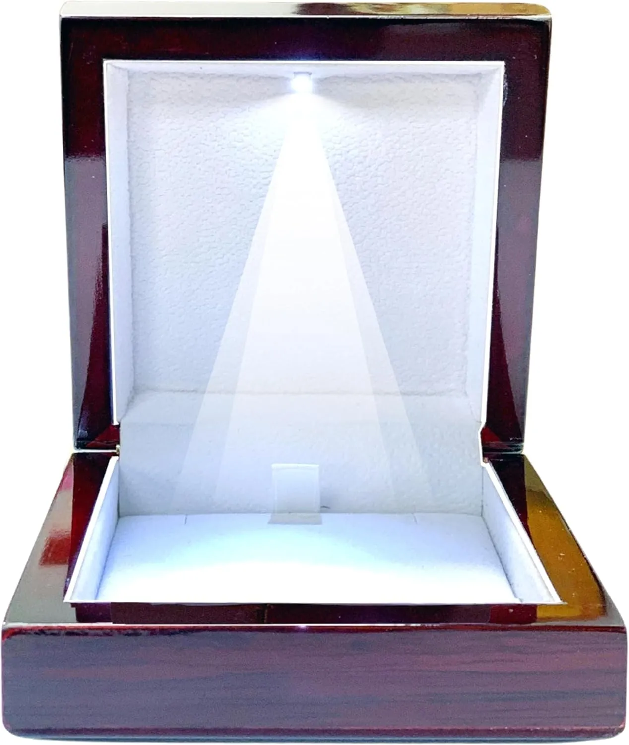 Necklace Gift Box with Light  Small Jewelry Display Case for Bracelet, Earrings, or Chains  Luxury Lighted Wooden Presentation Box for Gifts, DIY Crafts, Mahogany, White Interior