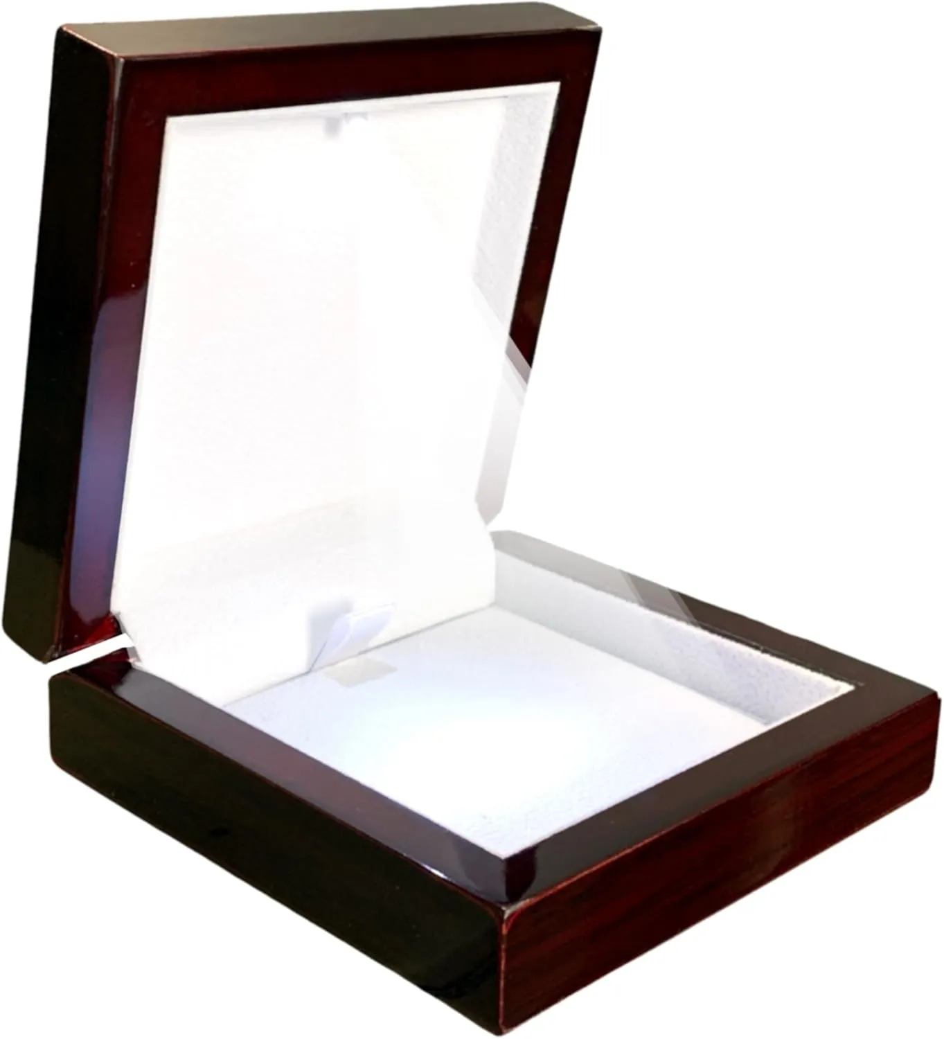 Necklace Gift Box with Light  Small Jewelry Display Case for Bracelet, Earrings, or Chains  Luxury Lighted Wooden Presentation Box for Gifts, DIY Crafts, Mahogany, White Interior