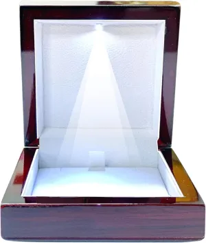 Necklace Gift Box with Light  Small Jewelry Display Case for Bracelet, Earrings, or Chains  Luxury Lighted Wooden Presentation Box for Gifts, DIY Crafts, Mahogany, White Interior