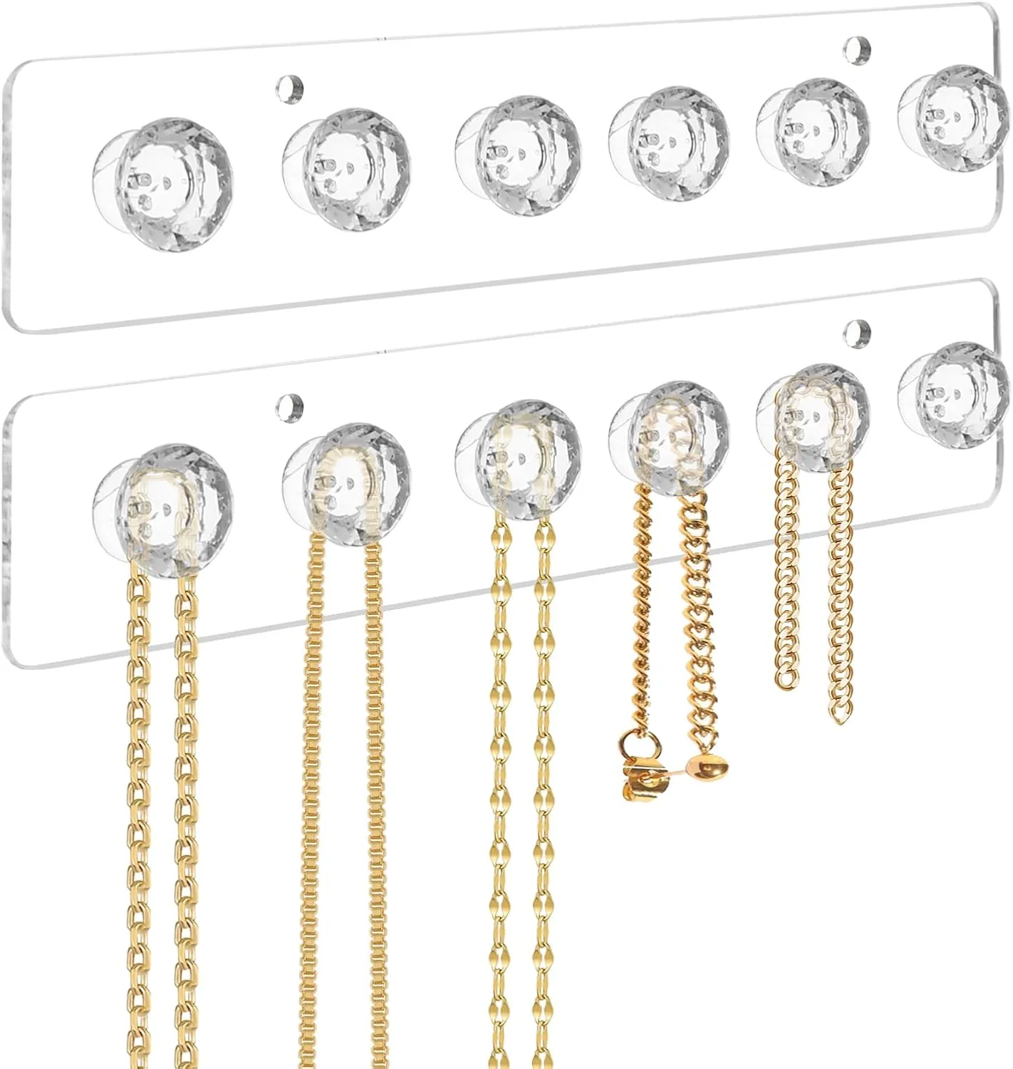 Necklace Holder,Acrylic Necklace Organizer,Wall Mounted Jewelry Organizer With 6 Hooks for Bracelets, Chains,Keys - (2 Pack,Clear)