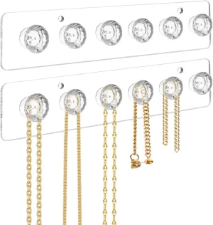 Necklace Holder,Acrylic Necklace Organizer,Wall Mounted Jewelry Organizer With 6 Hooks for Bracelets, Chains,Keys - (2 Pack,Clear)