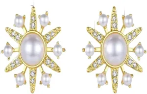 New 2026 Unisex Luxury Sparkling Sunflower Shape Cubic Zirconia Stud Earrings For Women Cute Imitation Pearl Bridal Wedding Decoration Jewelry With You Accessories Trendy For Women And Men