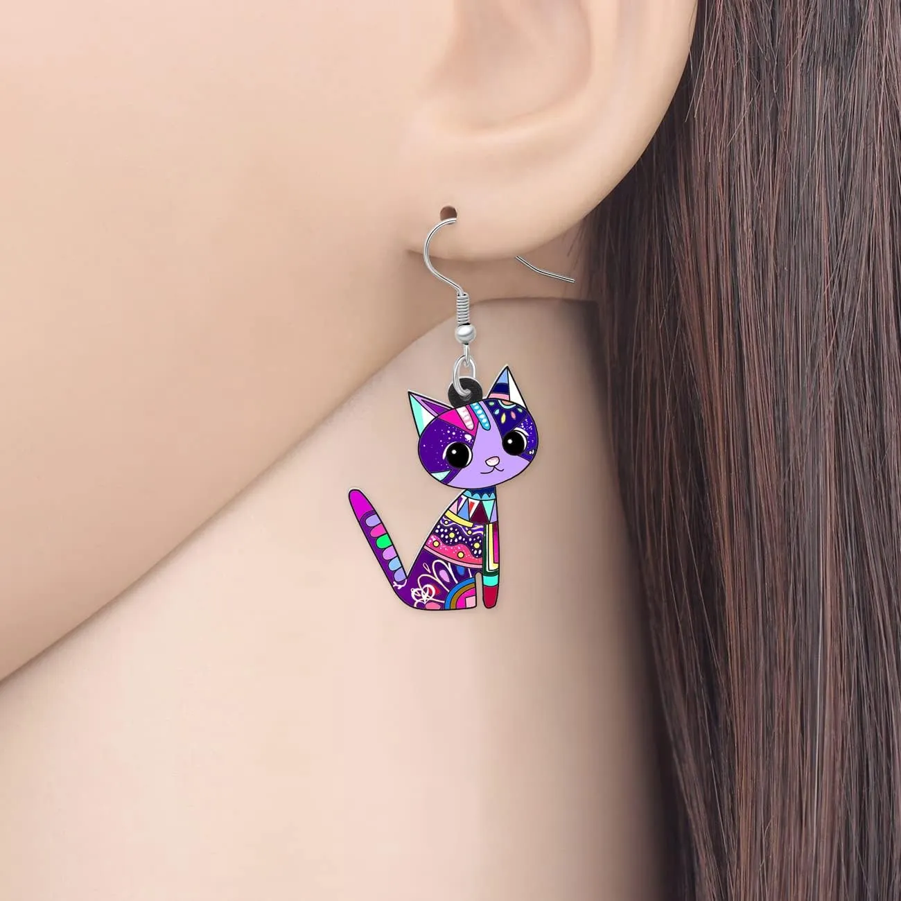 NEWEI Cute Acrylic Anime Cat Earrings Fun Cat Jewelry Fashion Cat Gifts for Women Accessories Charms