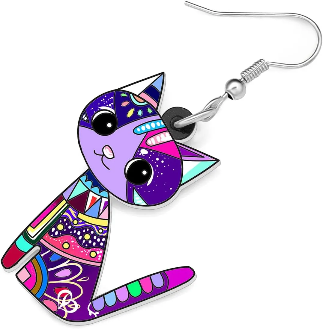 NEWEI Cute Acrylic Anime Cat Earrings Fun Cat Jewelry Fashion Cat Gifts for Women Accessories Charms