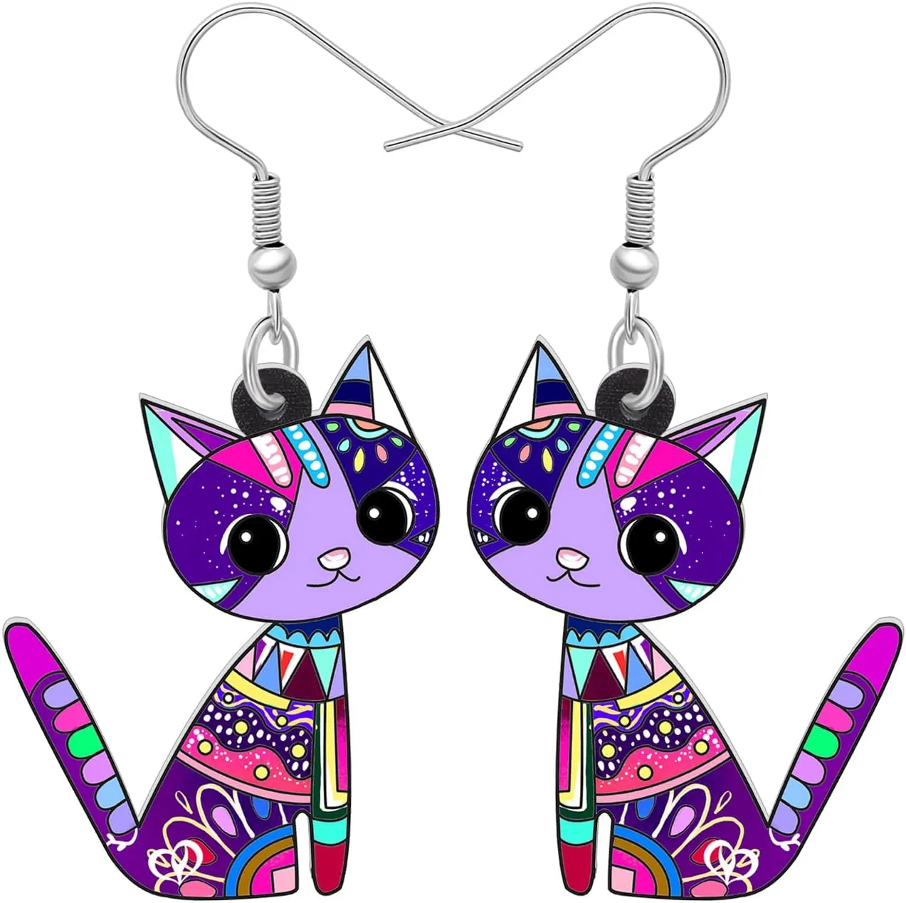 NEWEI Cute Acrylic Anime Cat Earrings Fun Cat Jewelry Fashion Cat Gifts for Women Accessories Charms