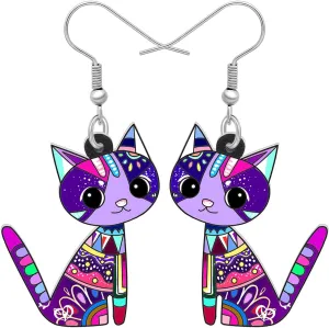 NEWEI Cute Acrylic Anime Cat Earrings Fun Cat Jewelry Fashion Cat Gifts for Women Accessories Charms