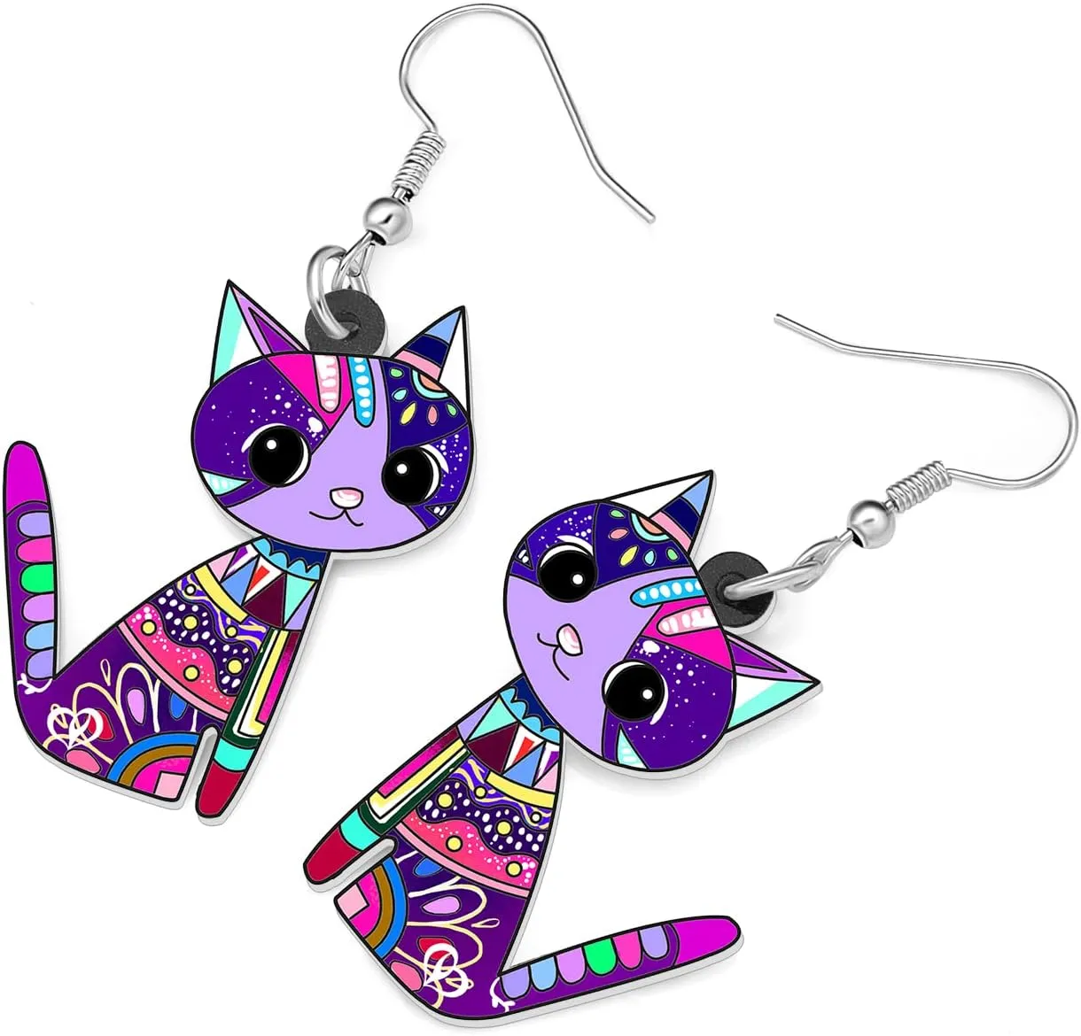NEWEI Cute Acrylic Anime Cat Earrings Fun Cat Jewelry Fashion Cat Gifts for Women Accessories Charms