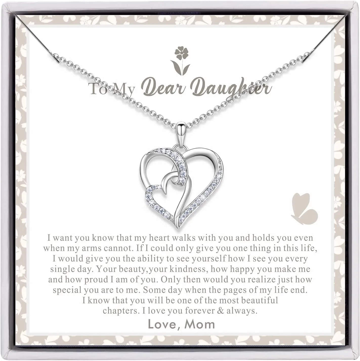 Ninamai 925 Sterling Silver Heart Necklace Gifts for Mom and Daughter's Birthday