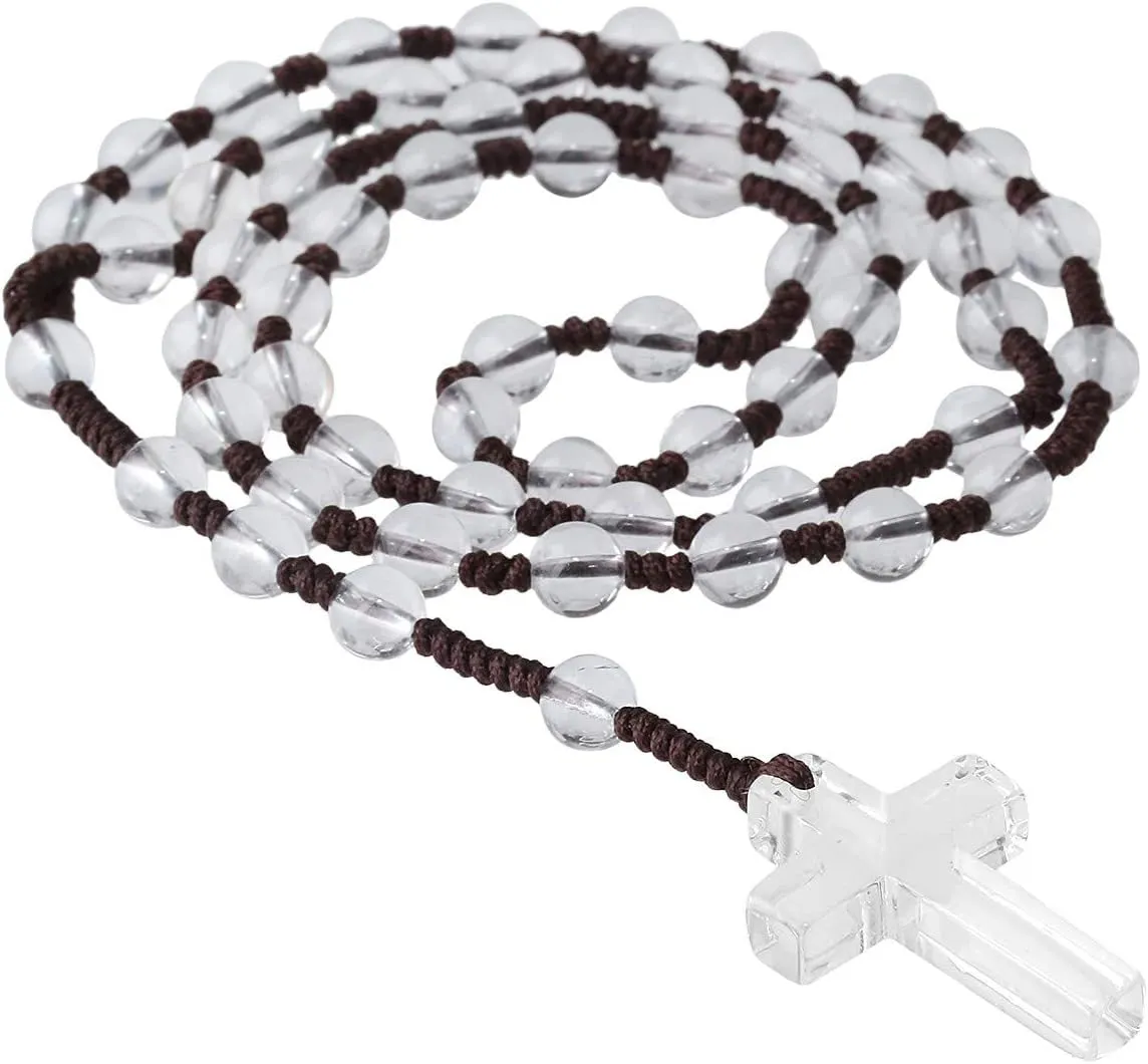 Nupuyai Natural Gemstone Cross Stone Pendant Necklace Amulet Healing Crystal Beads Long Braided Necklace for Women Men