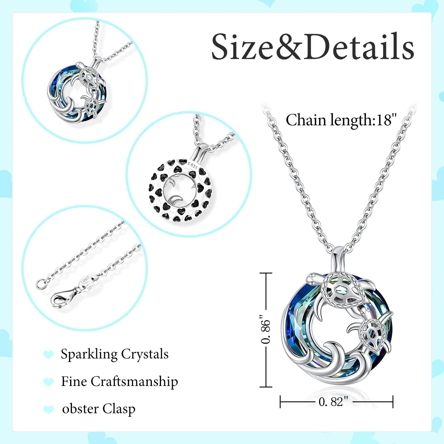 Odinstone Sea Turtle Necklace for Women, Sterling Silver Tortoise Necklaces Pendant Ocean Jewelry Gifts for Mom