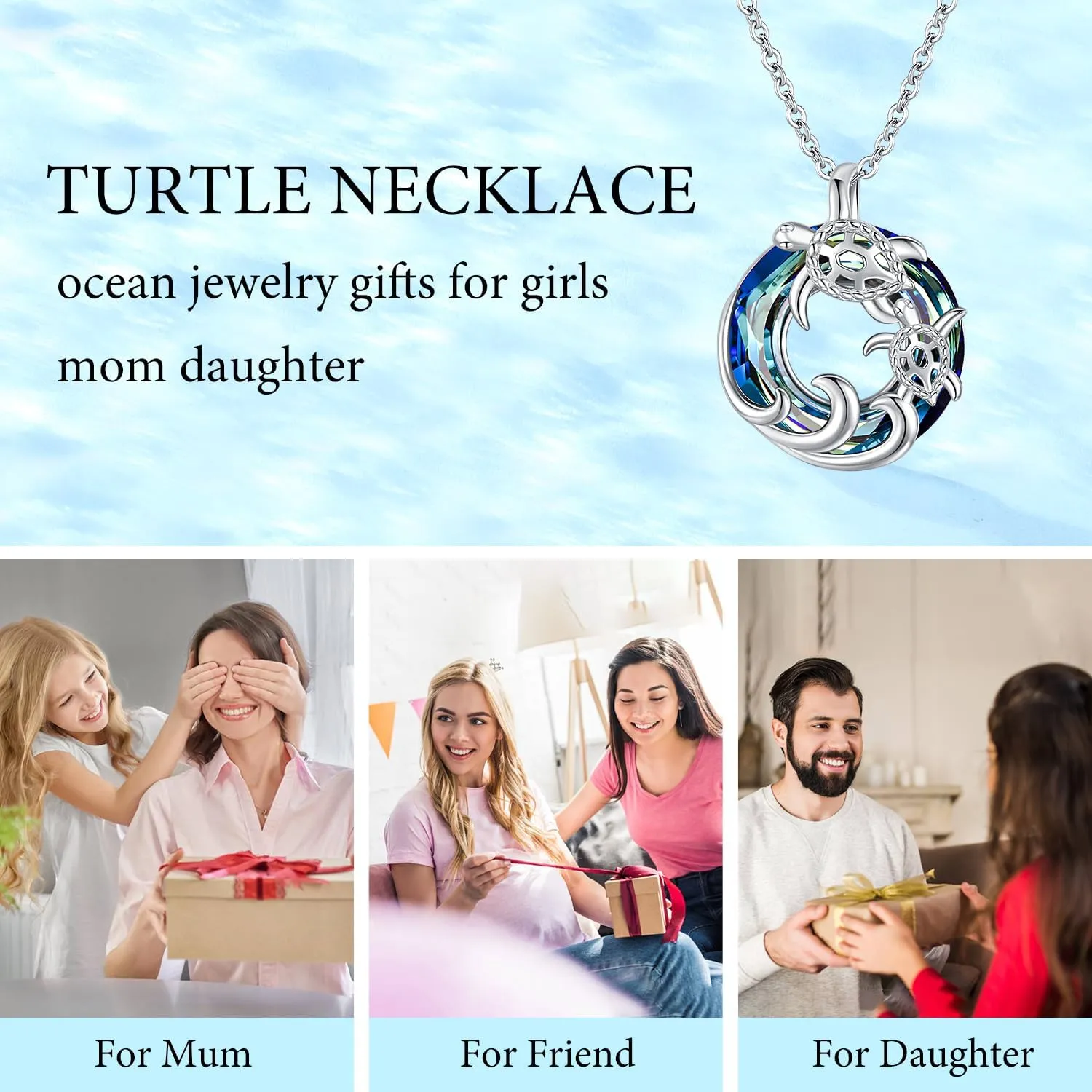 Odinstone Sea Turtle Necklace for Women, Sterling Silver Tortoise Necklaces Pendant Ocean Jewelry Gifts for Mom