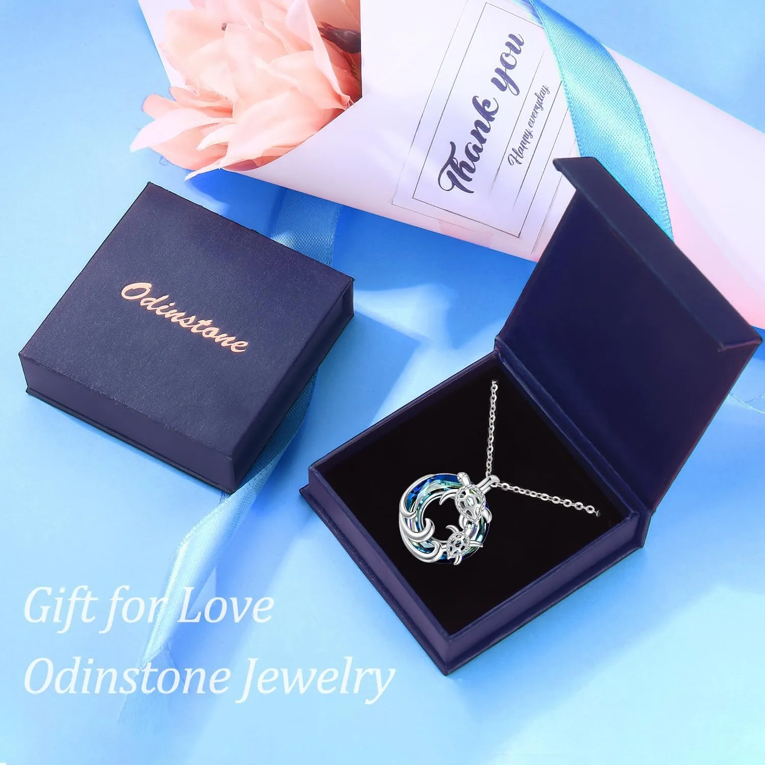 Odinstone Sea Turtle Necklace for Women, Sterling Silver Tortoise Necklaces Pendant Ocean Jewelry Gifts for Mom