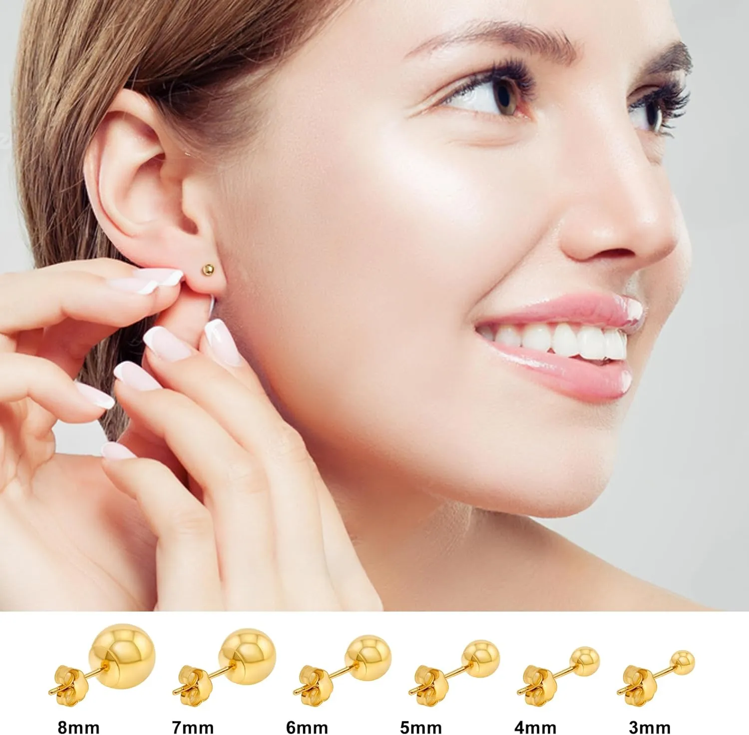 Oliver & Navy 14k Gold Ball Earrings Gold Stud Earrings For Women Hypoallergenic Earrings Gold Earrings For Women (3mm-8mm)