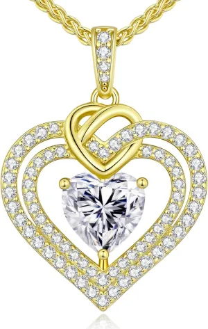 OOBEE Sparkling Love Heart Moissanite Necklaces for Women, D Color VVS Moissanite 925 Sterling Silver Fine Jewelry, Ideal Birthday Anniversary Christmas Gift for Women Wife Mom Girlfriend